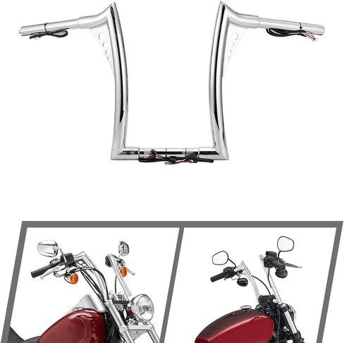 Mofun 14" ارتفاع المقود السلكي مسبقًا Ape Hangers 1-1/4" Fat 1" المشبك متوافق مع Harley Softail Street Bob 2011-2024 Sportster 883 1200 2011-2022 Dyna 2012-2017 Touring Road King 2015-في وقت لاحق، كروم in Saudi Arabia