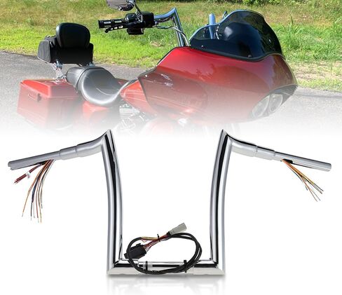 Pre-wired 12" Rise Road Glide Handlebars 1.5 Inch Meathook Ape Hangers for 2008-2013 Harley Road Glide（Black） in Saudi Arabia