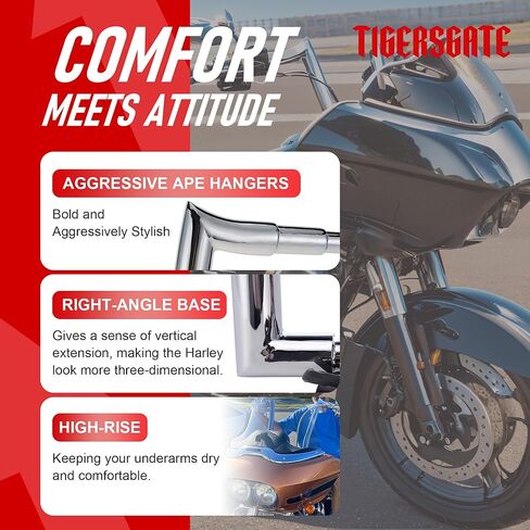 Pre-wired 12" Rise Road Glide Handlebars 1.5 Inch Meathook Ape Hangers for 2008-2013 Harley Road Glide（Black） in Saudi Arabia