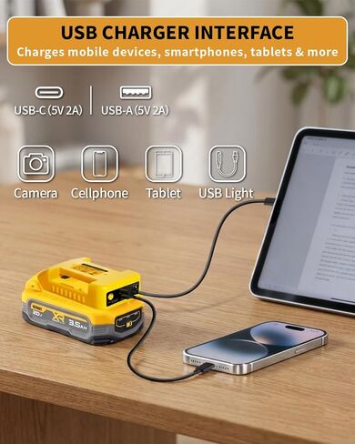 2 حزمة محول بطارية USB يناسب بطاريات ديوالت 20 فولت كحد أقصى، حامل بطارية مع منافذ شحن سريعة لمخرج USB ونوع C للتخييم، والسفر، والعمل الداخلي في الهواء الطلق (محول فقط) in Kuwait