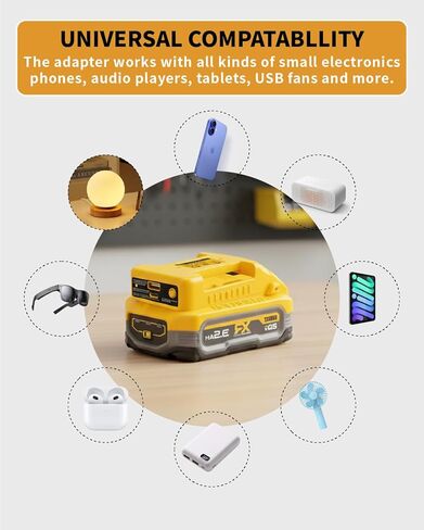 2 حزمة محول بطارية USB يناسب بطاريات ديوالت 20 فولت كحد أقصى، حامل بطارية مع منافذ شحن سريعة لمخرج USB ونوع C للتخييم، والسفر، والعمل الداخلي في الهواء الطلق (محول فقط) in Kuwait