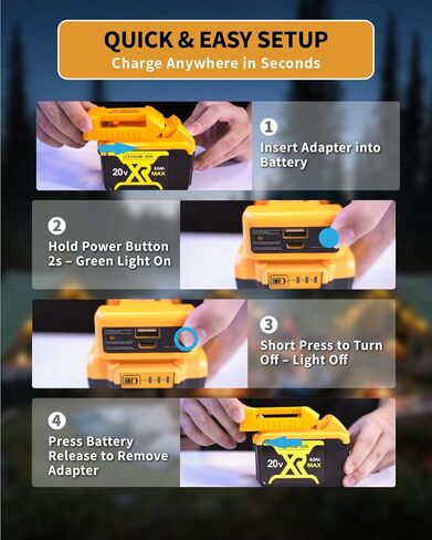 2 حزمة محول بطارية USB يناسب بطاريات ديوالت 20 فولت كحد أقصى، حامل بطارية مع منافذ شحن سريعة لمخرج USB ونوع C للتخييم، والسفر، والعمل الداخلي في الهواء الطلق (محول فقط) in Kuwait