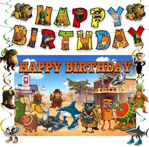Italian Brainrot Birthday Decorations Set- Includes Birthday Banner & Backdrop & Spiral Hanging, Tralalero Tralala Birthday Party supplies.(Desert) in Saudi Arabia