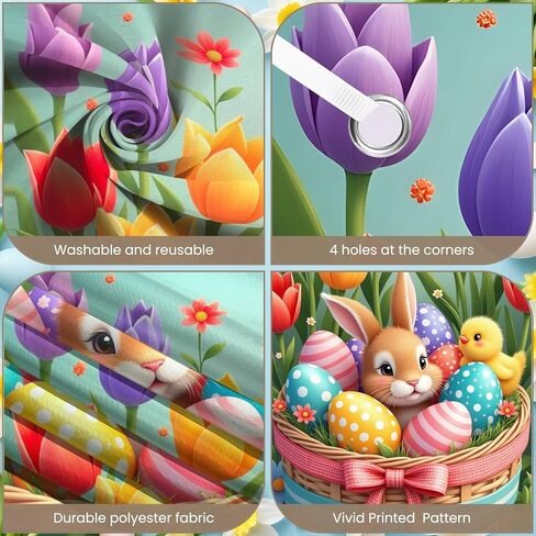 Happy Easter Door Cover,35*70inches Funny Easter Flower Basket Rabbit Egg Door Banner with Rope Bunny Door Cover Easter Spring Eggs Front Door Photo Background for Spring Easter Outdoor Indoor Decor (Style 1) in Saudi Arabia