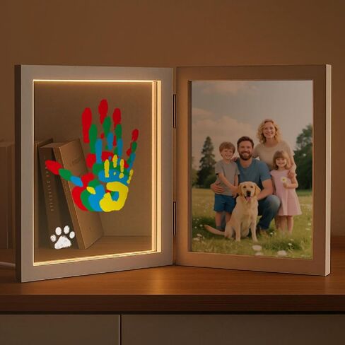 Sortnic Family Handprint Kit with Light, DIY Baby Handprint Photo Keepsake Wooden Frame for 4, Ideas Craft Gifts for New Mom, New Parents with 5 Non-Toxic Baby Safe Paints, Anniversary, Christmas in Kuwait