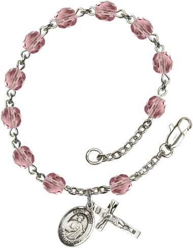 Bonyak Jewelry St. Jude Thaddeus Silver Plate Rosary Bracelet 6mm Fire Polished Beads - Every Birth Month Color in Saudi Arabia