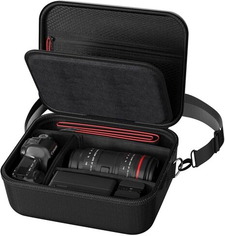حافظة كاميرا ProCase صلبة لكاميرات Canon Rebel T7/EOS R100/R50/DSLR/SLR/Nikon/Sony/عديمة المرآة، حقيبة سفر مبطنة ناعمة للكاميرا الرقمية مع حزام كتف واحد و3 فواصل قابلة للتعديل - أسود in Kuwait