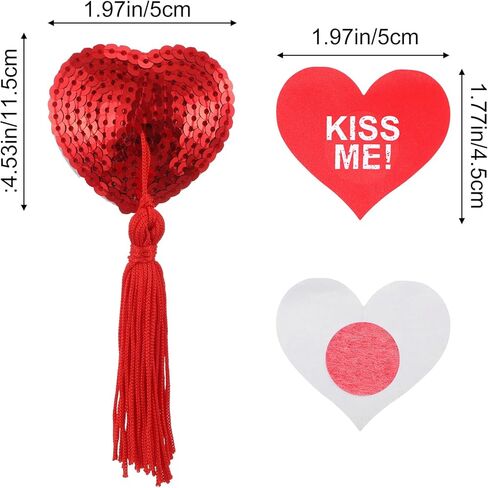 Nipple Covers for Women Breast Pasties Reusable Heart-Shaped Breast Covers Breasts Bra with Sequins Tassel Self-Adhesive No Show Nipple Cover Stickers with Words Christmas Red in Saudi Arabia