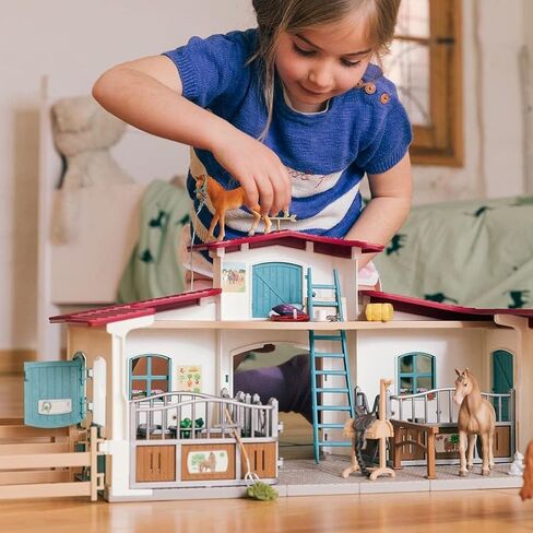 شلايك العاب الخيول ومجموعات اللعب، مجموعة من 41 قطعة منزل مركز ركوب الخيل الريفي على ضفاف البحيرة، اسطبل، تماثيل مهر، شخصيات اكشن راكب، اكسسوارات الحظيرة، للبنات والاولاد من سن 5 سنوات فما فوق in Kuwait