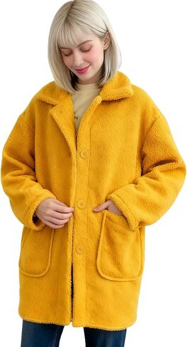 سترة شيربا للسيدات، معاطف شتوية دافئة للنساء، سترات من الصوف الغامض بأزرار سفلية، سترة صوفية بجيوب ملابس خارجية in Kuwait