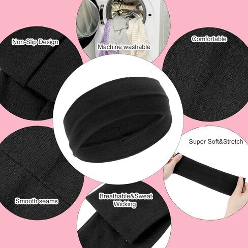 Grevosea 3 Pcs Elastic Headbands for Women, Stretchy Fabric Workout Headbands Sweat Hairbands Sports Aesthetic Hair Bands for Working Out Cycling Biking Gym Yoga Running (Black, Pink, White) in Saudi Arabia