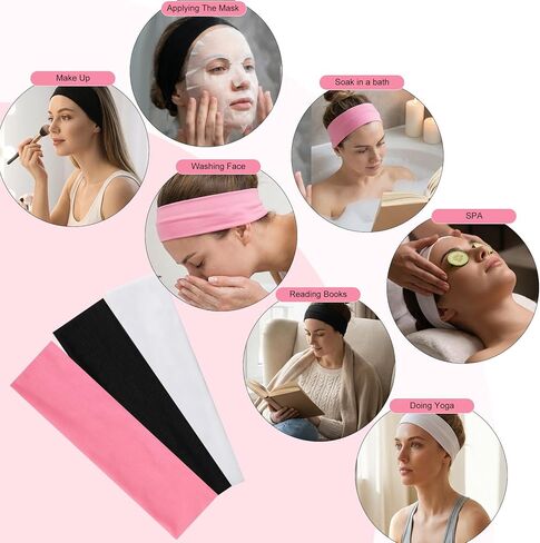 Grevosea 3 Pcs Elastic Headbands for Women, Stretchy Fabric Workout Headbands Sweat Hairbands Sports Aesthetic Hair Bands for Working Out Cycling Biking Gym Yoga Running (Black, Pink, White) in Saudi Arabia