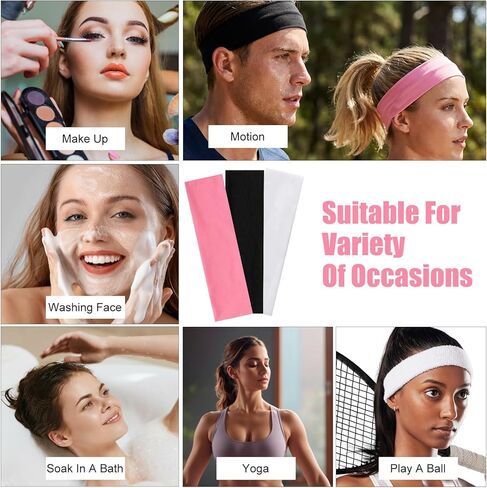 Grevosea 3 Pcs Elastic Headbands for Women, Stretchy Fabric Workout Headbands Sweat Hairbands Sports Aesthetic Hair Bands for Working Out Cycling Biking Gym Yoga Running (Black, Pink, White) in Saudi Arabia
