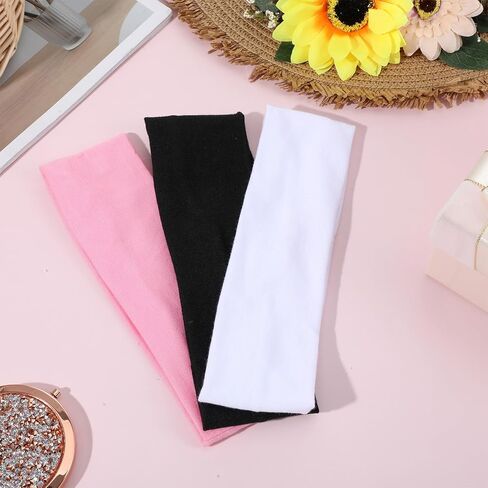 Grevosea 3 Pcs Elastic Headbands for Women, Stretchy Fabric Workout Headbands Sweat Hairbands Sports Aesthetic Hair Bands for Working Out Cycling Biking Gym Yoga Running (Black, Pink, White) in Saudi Arabia