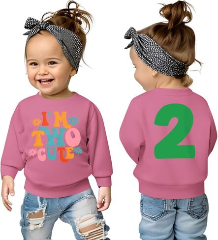 KEKEMI Birthday Sweatshirt for Toddler Girl I’M TWO CUTE Birthday Girl Outfit 2T B-Day Party Long Sleeve Shirt Cute Fall Tops in Saudi Arabia