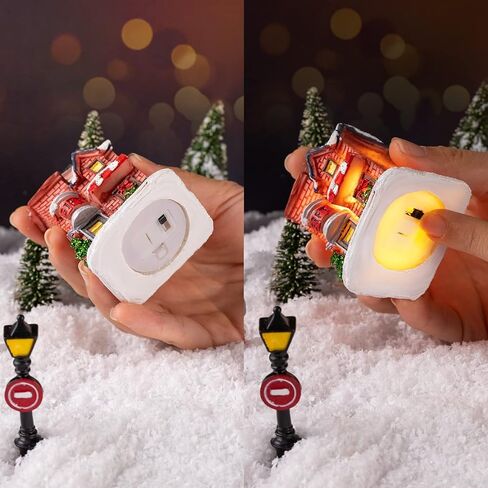 Vinsot 30 قطعة مجموعات قرية عيد الميلاد تضيء مدينة عيد الميلاد LED صغيرة الراتنج قرية التماثيل جمع عرض عيد الميلاد ديكور للطاولات الحلي in Saudi Arabia