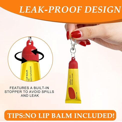 حامل سلسلة مفاتيح مكون من 4 عبوات متوافق مع Carmex - 2 غطاء بديل لبلسم الشفاه أحمر + 2 أبيض، سلسلة مفاتيح محمولة مانعة للتسرب متوافقة مع Carmex Classic 0.35 أونصة in Kuwait