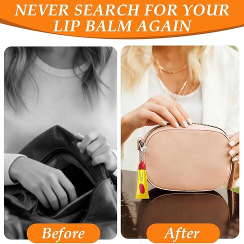 حامل سلسلة مفاتيح مكون من 4 عبوات متوافق مع Carmex - 2 غطاء بديل لبلسم الشفاه أحمر + 2 أبيض، سلسلة مفاتيح محمولة مانعة للتسرب متوافقة مع Carmex Classic 0.35 أونصة in Kuwait