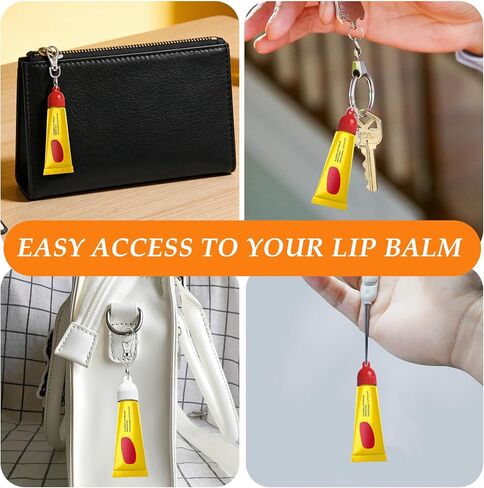 حامل سلسلة مفاتيح مكون من 4 عبوات متوافق مع Carmex - 2 غطاء بديل لبلسم الشفاه أحمر + 2 أبيض، سلسلة مفاتيح محمولة مانعة للتسرب متوافقة مع Carmex Classic 0.35 أونصة in Kuwait