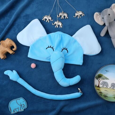 3 Pcs Read Book Day Elephant Costume Accessories for Kids 3D Blue Hats and Tail with Pink Pom Books Character Costume for World Book Day Party Dress up in Saudi Arabia