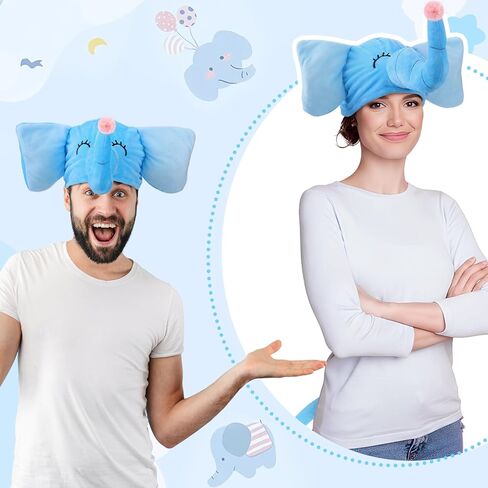3 Pcs Read Book Day Elephant Costume Accessories for Kids 3D Blue Hats and Tail with Pink Pom Books Character Costume for World Book Day Party Dress up in Saudi Arabia