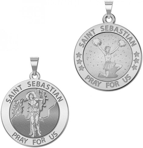 PicturesOnGold.com Cheerleading - Saint Sebastian Doubledside Sports Religious Medal 3/4 Inch in Sterling Silver in Saudi Arabia