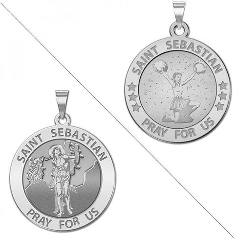 PicturesOnGold.com Cheerleading - Saint Sebastian Doubledside Sports Religious Medal 3/4 Inch in Sterling Silver in Saudi Arabia