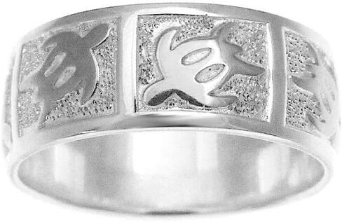 925 sterling silver Hawaiian honu turtle 8mm band ring size 3-14 in Kuwait