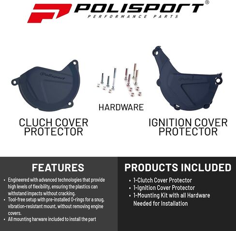 Polisport Motocross Motorcycles (MX) Engine Covers Protector Kit for Husqvarna FE 450/501 (2014-2016) & KTM EXC/XCW 450/500 (2013-2016) Dirt Bikes - Durable PA6 Plastic Protection - Blue in Saudi Arabia