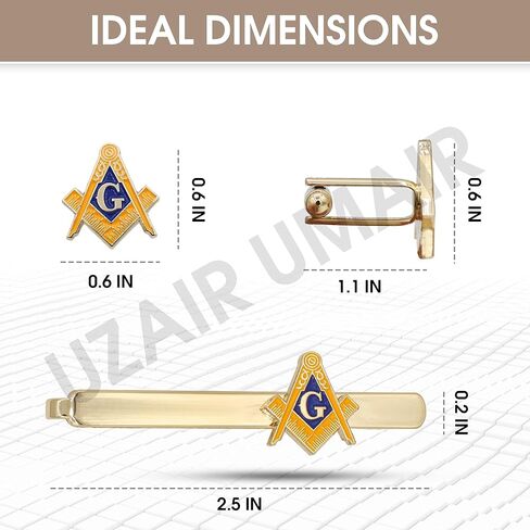 مجموعة Masonic Craft Mason المربعة والبوصلة وأزرار الأكمام الذهبية الزرقاء ومشبك ربطة العنق ذات جودة عالية in Kuwait