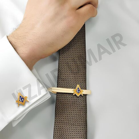 مجموعة Masonic Craft Mason المربعة والبوصلة وأزرار الأكمام الذهبية الزرقاء ومشبك ربطة العنق ذات جودة عالية in Kuwait