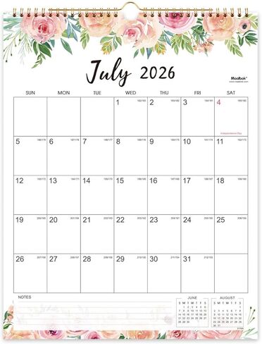 2025-2026 Wall Calendar - JUL 2025 - DEC 2026, 18 Months Calendar 2025-2026, 11.4" x 14.5", Large Blocks, 2025-2026 Calendar, Premium Paper, Floral in Kuwait