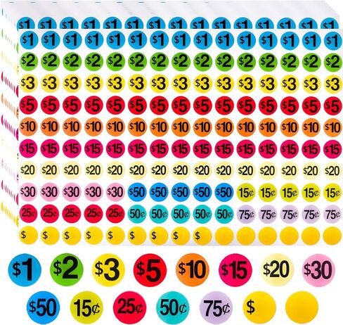 تسعيرات مبيعات المرآب، 1500 قطعة من تسعيرات مبيعات الفناء، شارات سعر 3/4 بوصة، فئات متعددة، ألوان لامعة in Kuwait