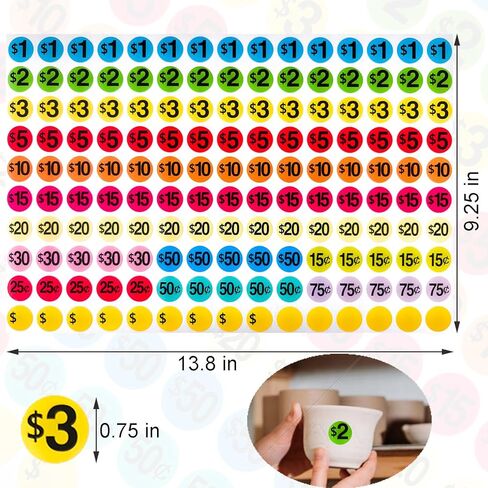تسعيرات مبيعات المرآب، 1500 قطعة من تسعيرات مبيعات الفناء، شارات سعر 3/4 بوصة، فئات متعددة، ألوان لامعة in Kuwait