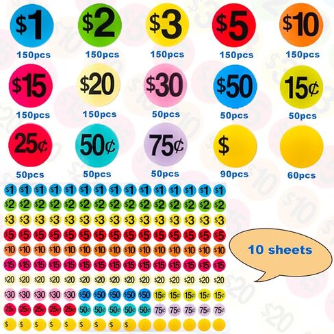 تسعيرات مبيعات المرآب، 1500 قطعة من تسعيرات مبيعات الفناء، شارات سعر 3/4 بوصة، فئات متعددة، ألوان لامعة in Kuwait