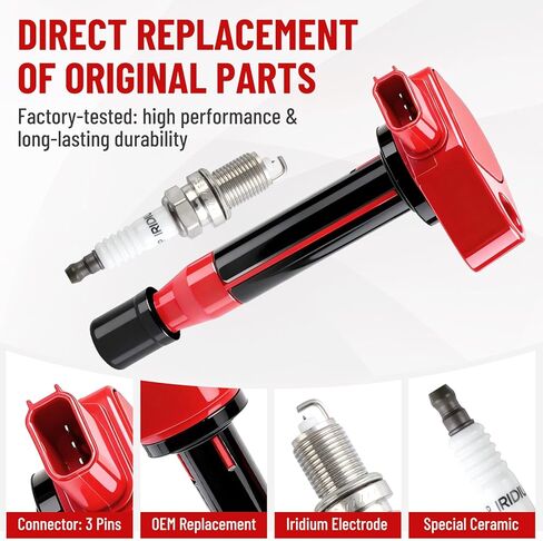 Pindex 6 حزمة ملف الإشعال UF242 و4503 قابس إشعال إيريديوم مزدوج متوافق مع Honda Accord Odyssey Acura TL CL RL 3.0L 3.2L 3.5L V6 1788303 UF400 5C1013 50063 C1221 C242 7098 30520-P8E-A01 in Kuwait