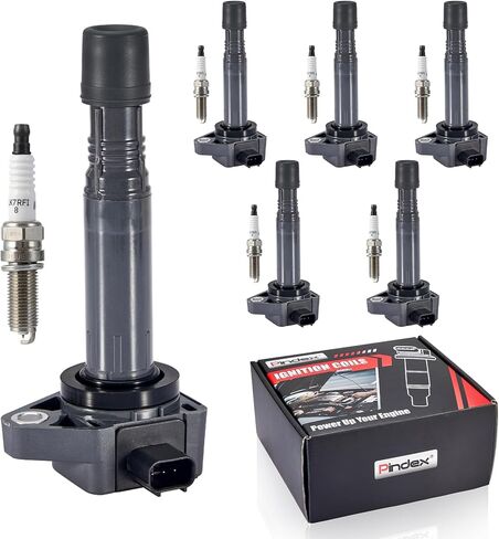 Pindex 6 حزمة ملف الإشعال UF242 و4503 قابس إشعال إيريديوم مزدوج متوافق مع Honda Accord Odyssey Acura TL CL RL 3.0L 3.2L 3.5L V6 1788303 UF400 5C1013 50063 C1221 C242 7098 30520-P8E-A01 in Kuwait