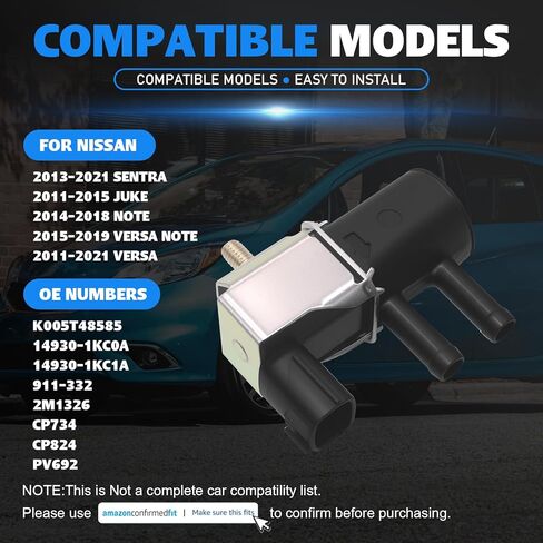 K005T48585 Vapor Canister Purge Valve Solenoid for Nissan Sentra 2013-2021 Juke 2011-2015 Note 2014-2018 Versa Note 2015-2019 Replace 14930-1KC0A 14930-1KC1A 911-332 in Saudi Arabia