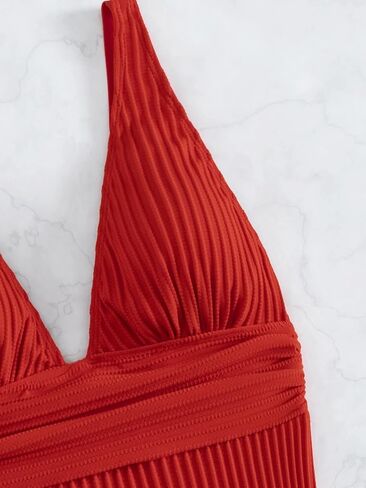 Elegant Women's Backless One-Piece Swimsuit Monokini - Solid Red Swimwear for Beach & Vacation 2026 in Saudi Arabia