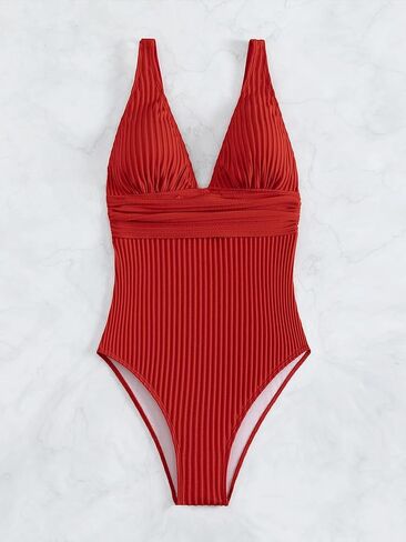 Elegant Women's Backless One-Piece Swimsuit Monokini - Solid Red Swimwear for Beach & Vacation 2026 in Saudi Arabia
