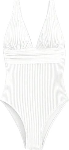 Women's V Neck One Piece Monokini Swimsuit - High Stretch Fabric for Beach and Vacation in Saudi Arabia