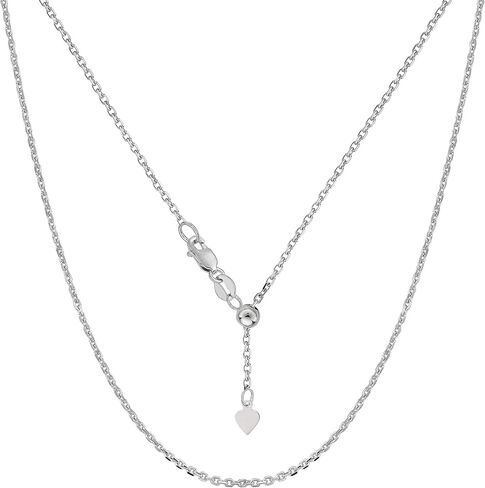Jewelry Affairs 10k White Real Gold Adjustable Cable Link Chain Necklace, 0.9mm, 22" in Saudi Arabia