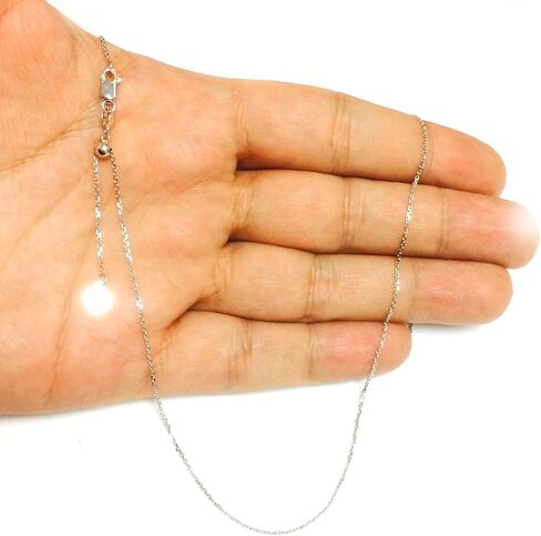 Jewelry Affairs 10k White Real Gold Adjustable Cable Link Chain Necklace, 0.9mm, 22" in Saudi Arabia
