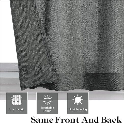 مجموعة ستائر نافذة SeeGlee طبقات وستارة نافذة، عرض إجمالي 52 بوصة، ستائر كتان مرشحة للضوء بطول 36 بوصة للمطبخ وغرفة المعيشة وتناول الطعام من ديكور المنزل، مجموعة من 3 قطع، فحمي/رمادي داكن in Kuwait