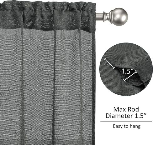مجموعة ستائر نافذة SeeGlee طبقات وستارة نافذة، عرض إجمالي 52 بوصة، ستائر كتان مرشحة للضوء بطول 36 بوصة للمطبخ وغرفة المعيشة وتناول الطعام من ديكور المنزل، مجموعة من 3 قطع، فحمي/رمادي داكن in Kuwait