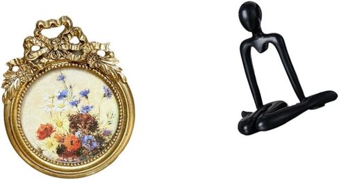 Fenteer Round Picture Frame Small Vintage Golden Photo Frame Decorative Ornate Resin Figurine Thinker Abstract Sculpture for Wall Desktop Suitable for Office in Saudi Arabia