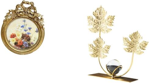 Fenteer Round Picture Frame Small Antique Vintage Golden Resin Photo Frame Figurine Statue Decorative Metal Flowers Leaf Sculpture Suitable for Gift Giving Ho in Saudi Arabia