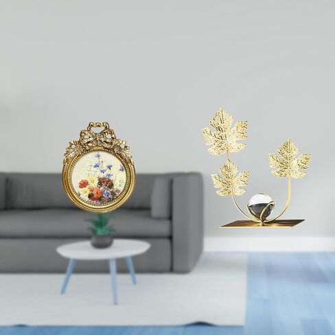 Fenteer Round Picture Frame Small Antique Vintage Golden Resin Photo Frame Figurine Statue Decorative Metal Flowers Leaf Sculpture Suitable for Gift Giving Ho in Saudi Arabia