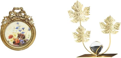 Fenteer Round Picture Frame Small Antique Vintage Golden Resin Photo Frame Figurine Statue Decorative Metal Flowers Leaf Sculpture Suitable for Gift Giving Ho in Saudi Arabia