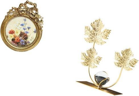 Fenteer Round Picture Frame Small Antique Vintage Golden Resin Photo Frame Figurine Statue Decorative Metal Flowers Leaf Sculpture Suitable for Gift Giving Ho in Saudi Arabia